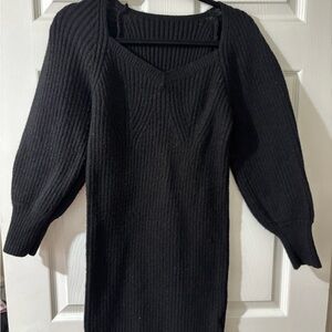 Black Ribbed Knit Sweater Dress